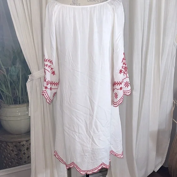CC Chic Connection white tunic long shirt red embroidery tassel tie dress Small​ - Picture 13 of 16